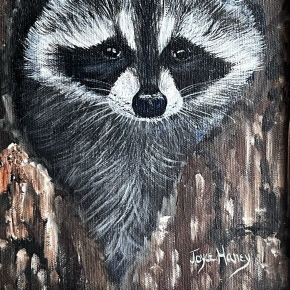 Rustic Hand Painted Raccoon Adorable Folk Art Barn Wood artist signed Handmade - Picture 12 of 14